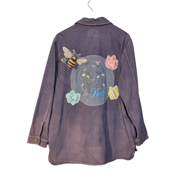 Women's Blue Purple Utility Jacket with Patchwork Design - Picture 6 of 7